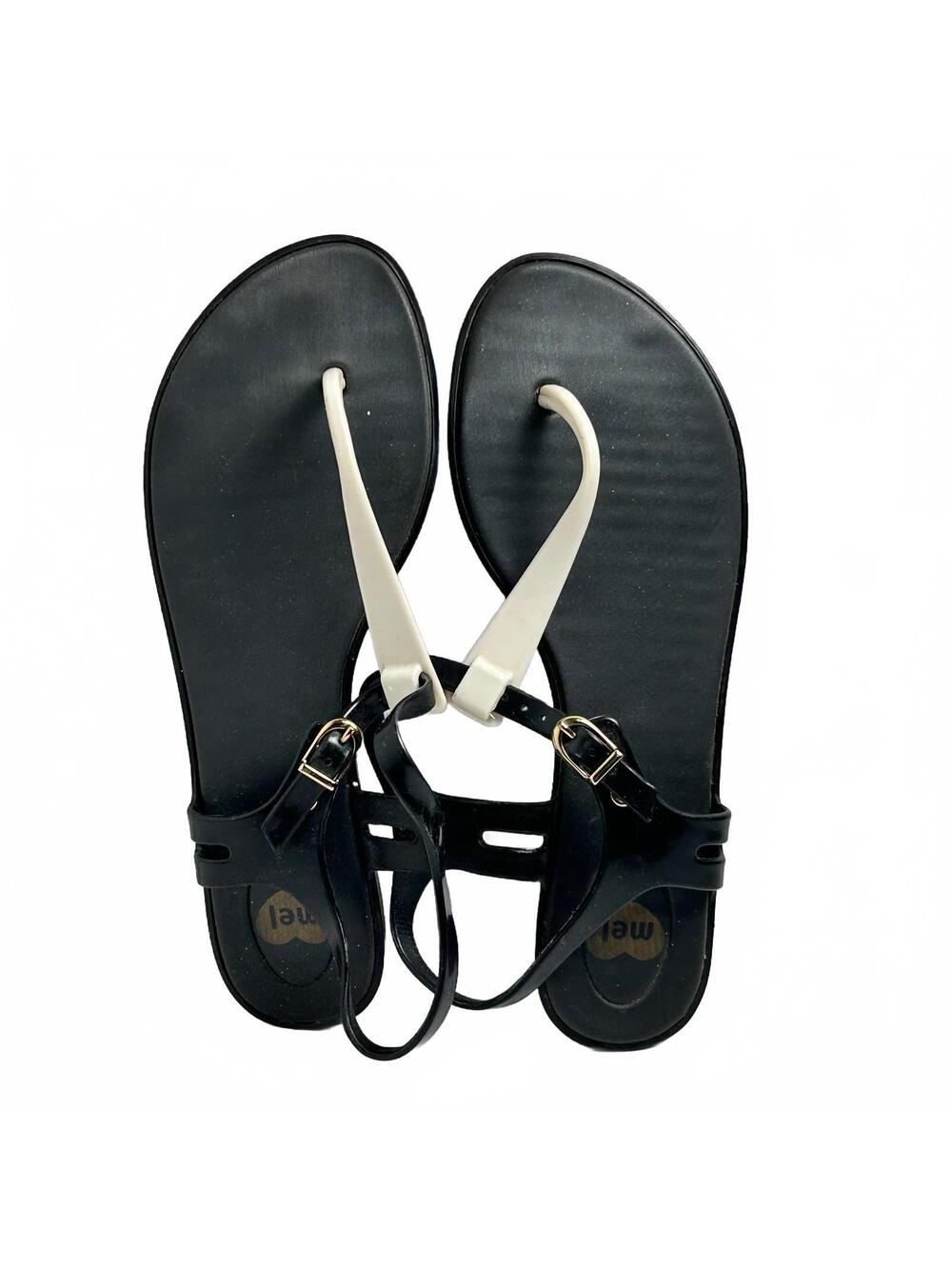 Mel Black and White Strappy Jelly Flat Sandals Size 7